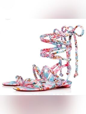 CHRISTIAN LOUBOUTIN MARYAM Multicolor Satin Braided Lace Up Sandals